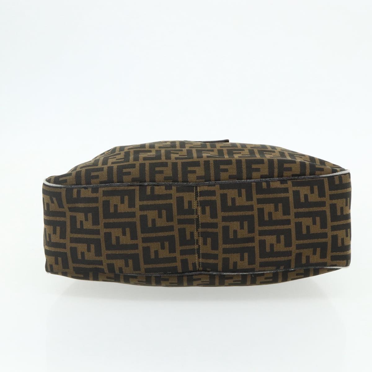 FENDI Zucca Canvas Shoulder Bag Brown Black Auth 179599