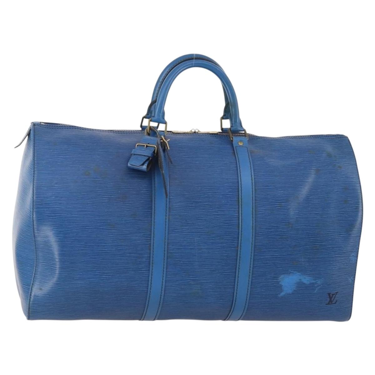LOUIS VUITTON Epi Keepall 50 Boston Bag Blue M42965 LV Auth 179600
