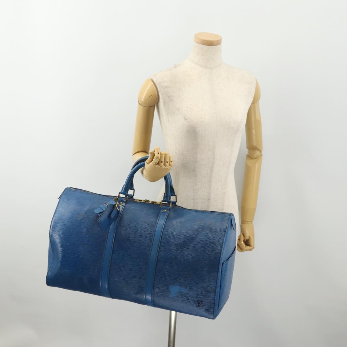 LOUIS VUITTON Epi Keepall 50 Boston Bag Blue M42965 LV Auth 179600