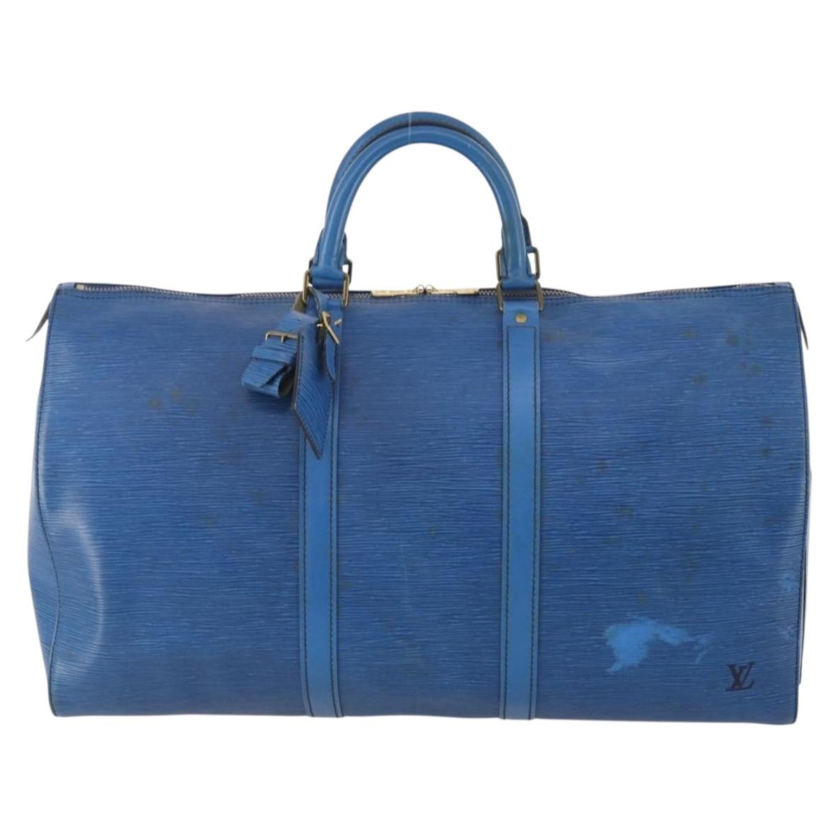 LOUIS VUITTON Epi Keepall 50 Boston Bag Blue M42965 LV Auth 179600