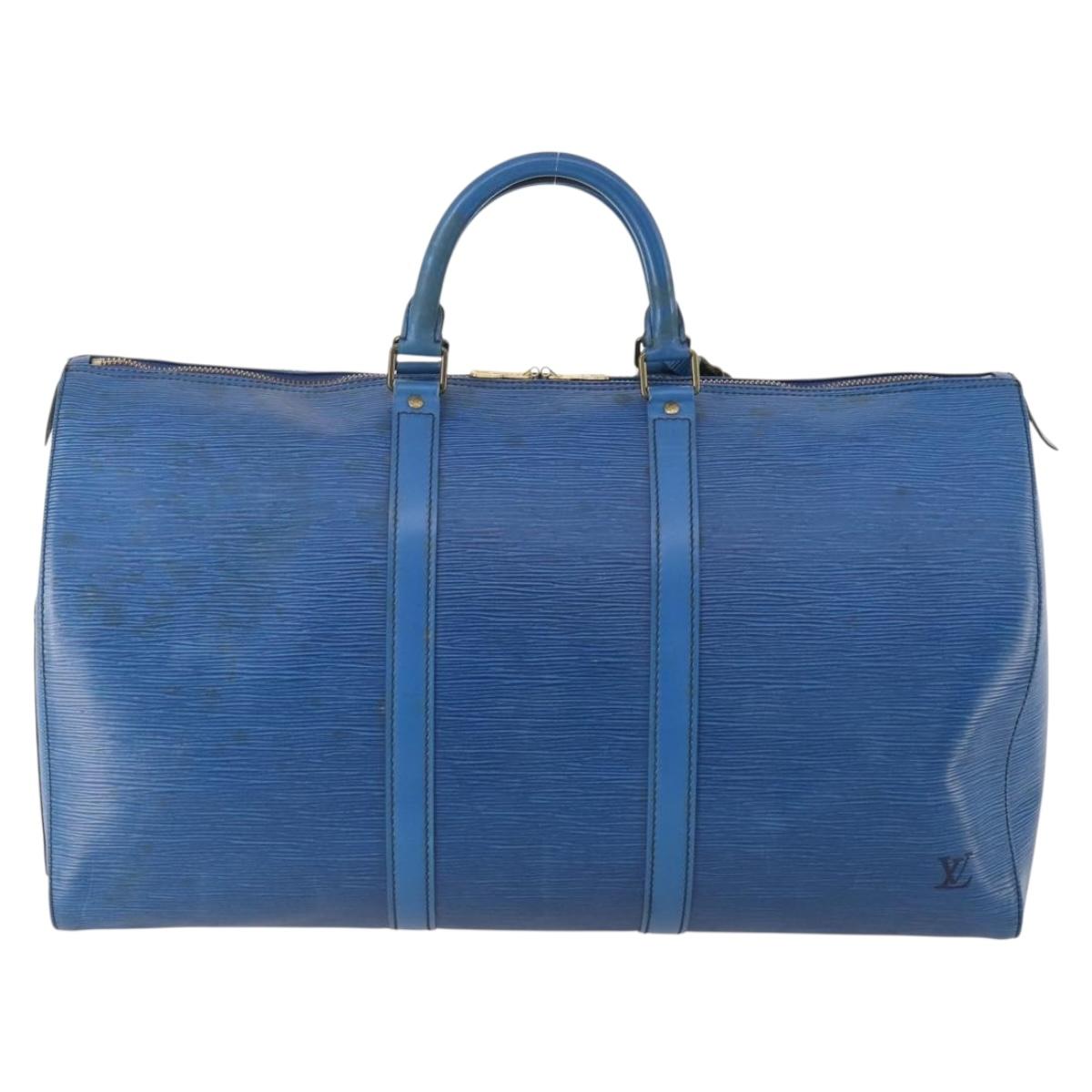 LOUIS VUITTON Epi Keepall 50 Boston Bag Blue M42965 LV Auth 179600