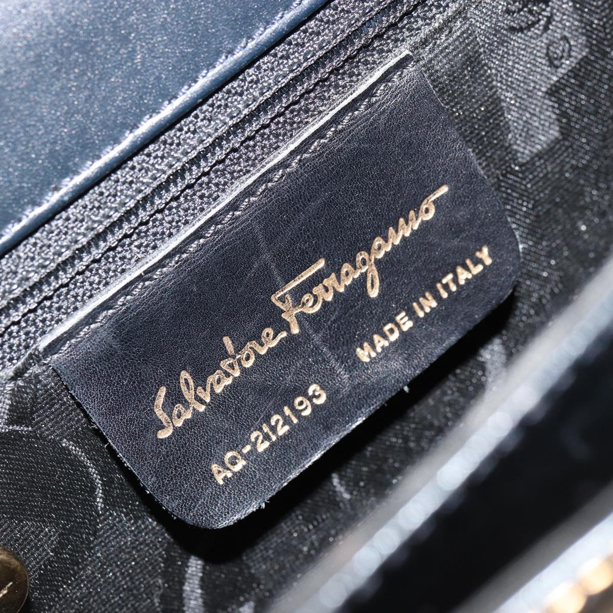 Salvatore Ferragamo Gancini Hand Bag Leather 2way Black Gold Auth 179604