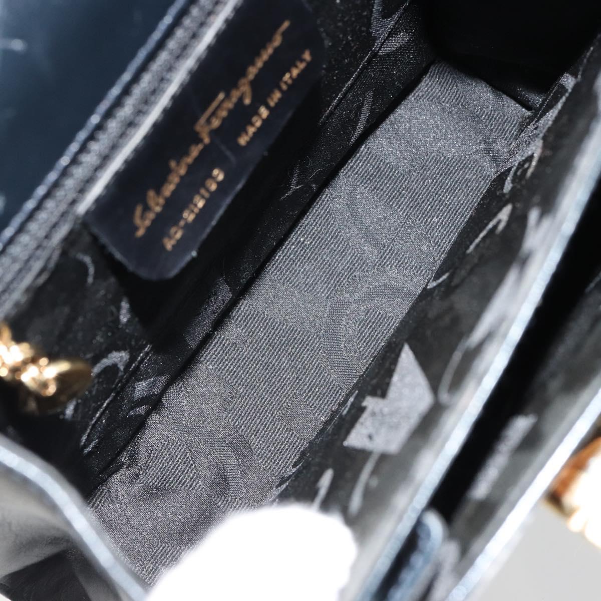 Salvatore Ferragamo Gancini Hand Bag Leather 2way Black Gold Auth 179604