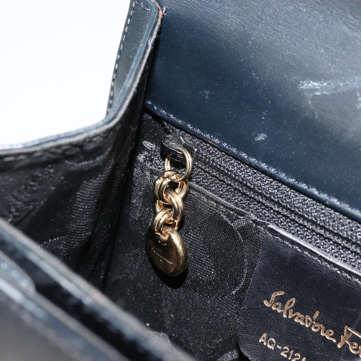 Salvatore Ferragamo Gancini Hand Bag Leather 2way Black Gold Auth 179604