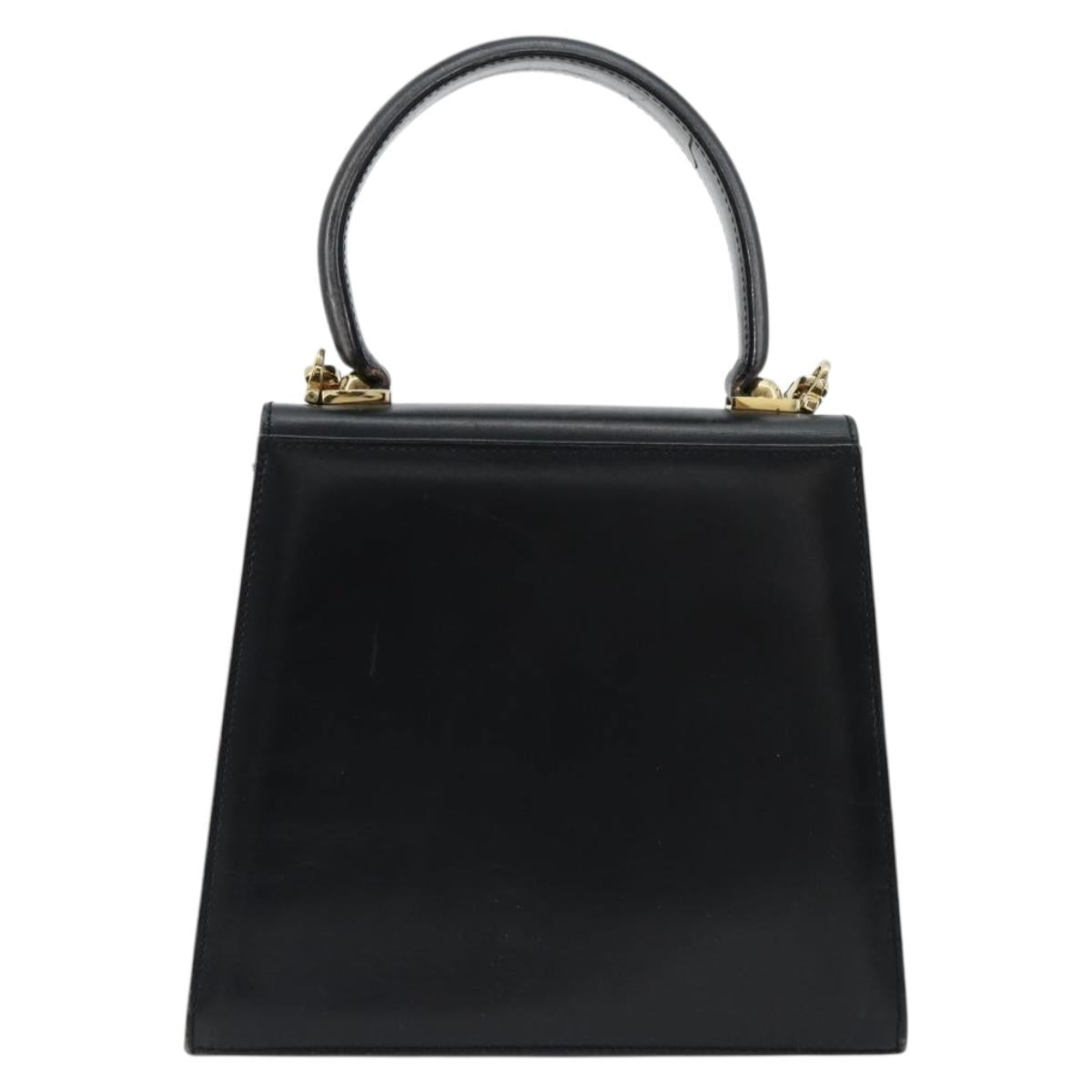 Salvatore Ferragamo Gancini Hand Bag Leather 2way Black Gold Auth 179604