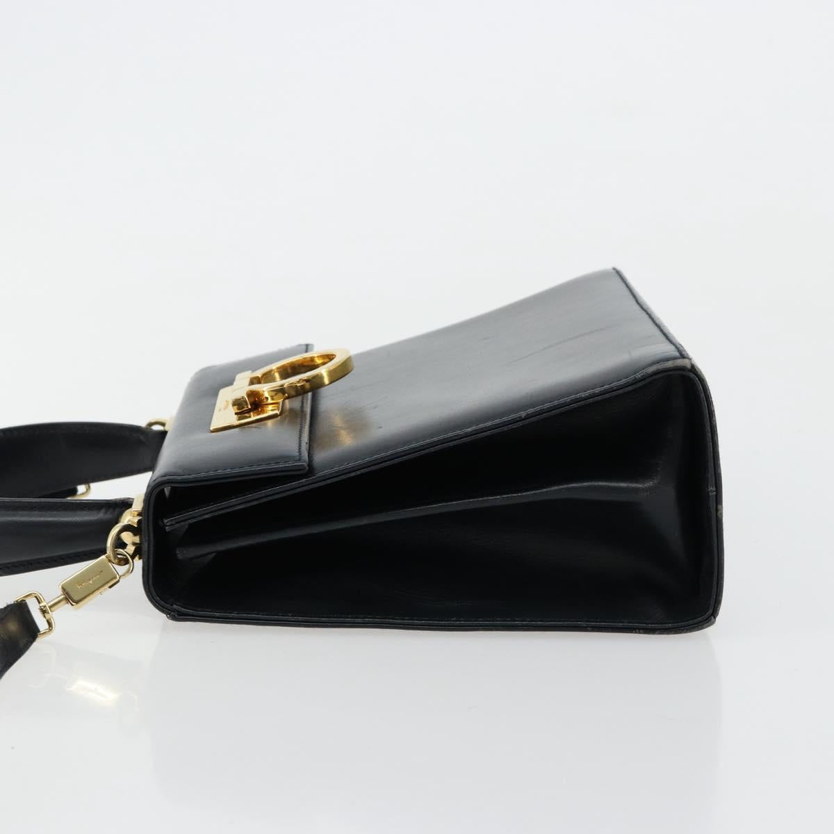 Salvatore Ferragamo Gancini Hand Bag Leather 2way Black Gold Auth 179604