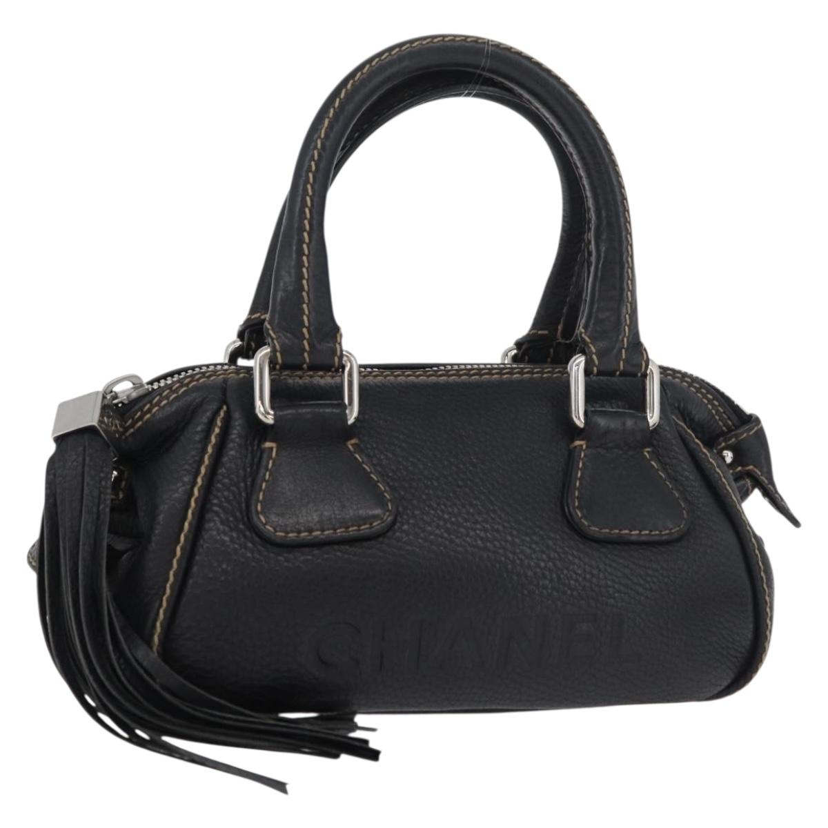 CHANEL Hand Bag Leather Black Silver CC Auth 179606SAV