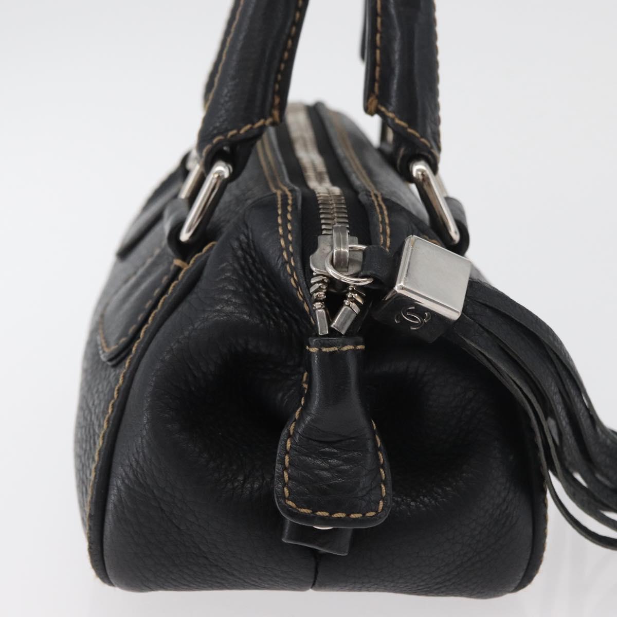 CHANEL Hand Bag Leather Black Silver CC Auth 179606SAV