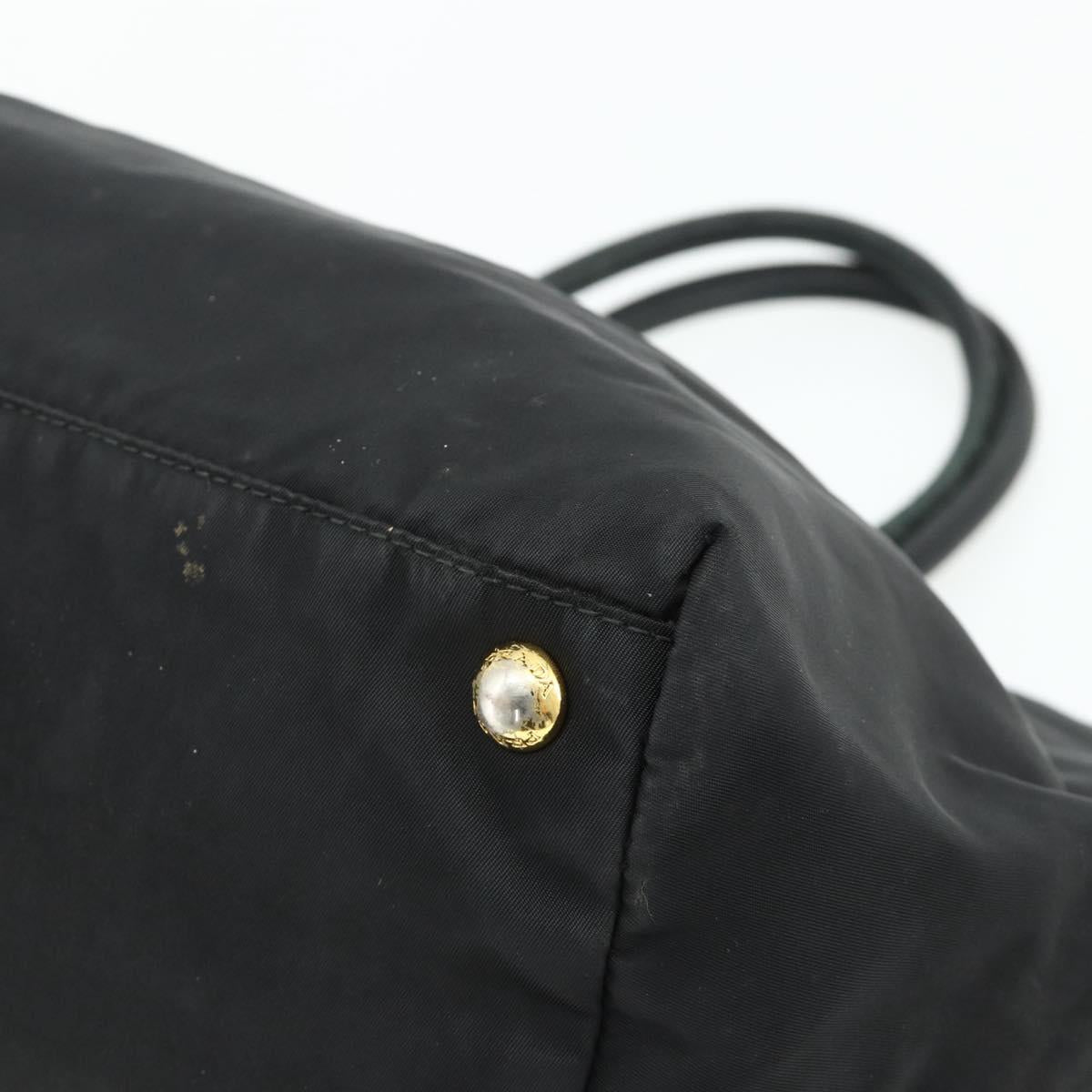 PRADA Ribbon Hand Bag Nylon Black Gold Auth 179608