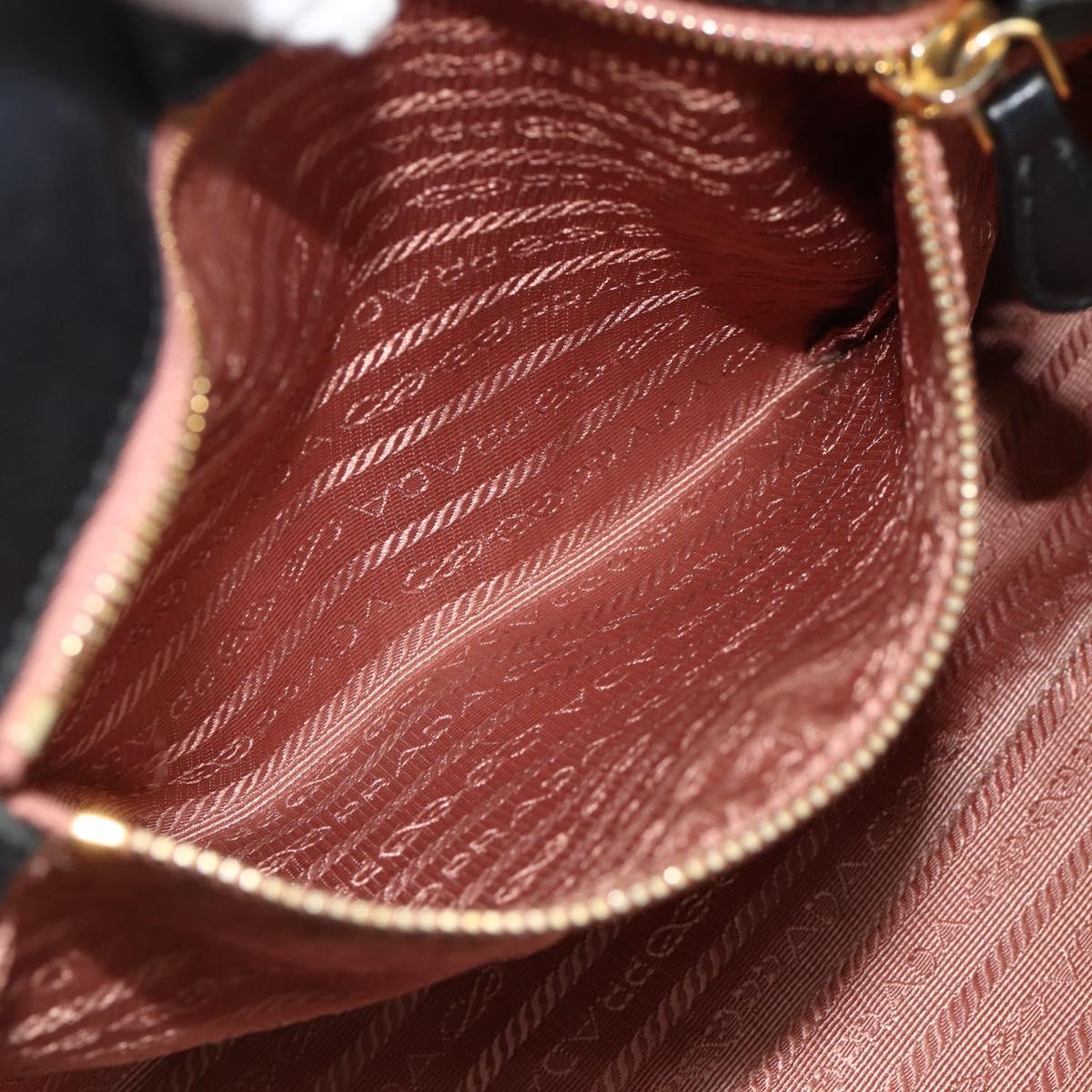 PRADA Ribbon Hand Bag Nylon Black Gold Auth 179608