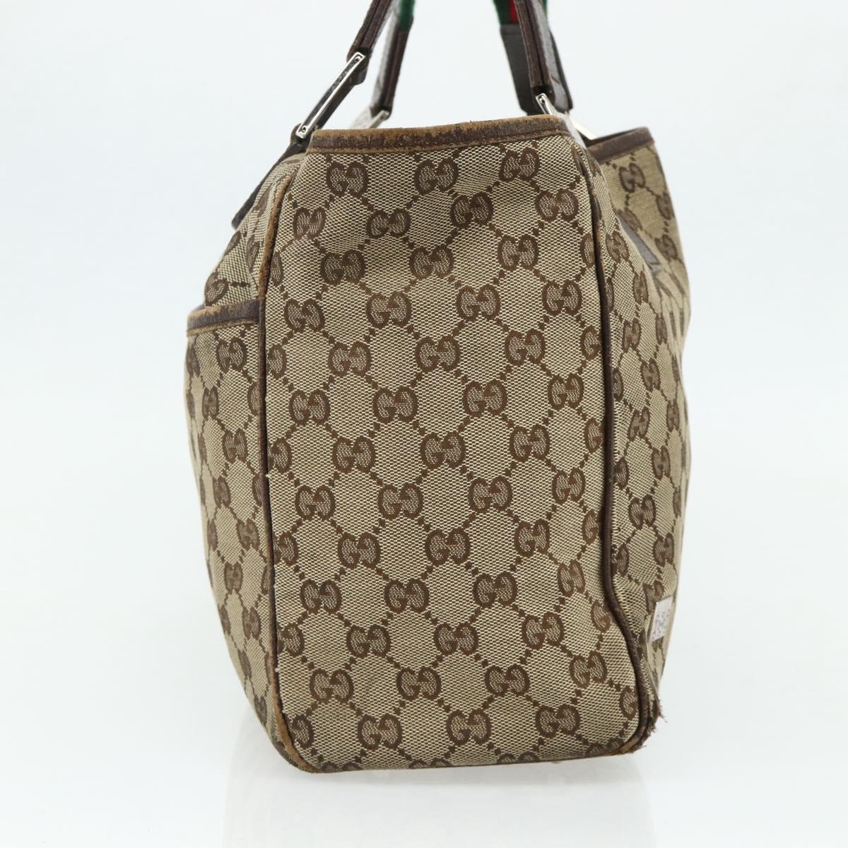 GUCCI GG Canvas Web Sherry Line Hand Bag Beige Silver 145758 Auth 179610