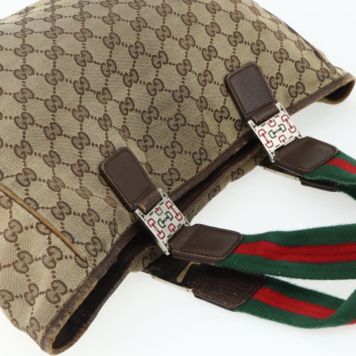 GUCCI GG Canvas Web Sherry Line Hand Bag Beige Silver 145758 Auth 179610