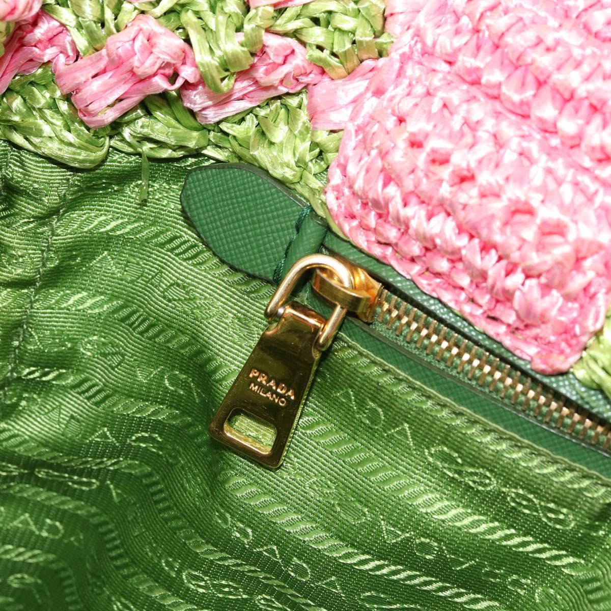 PRADA Canapa M Hand Bag Raffia Pink Gold Auth 179617A