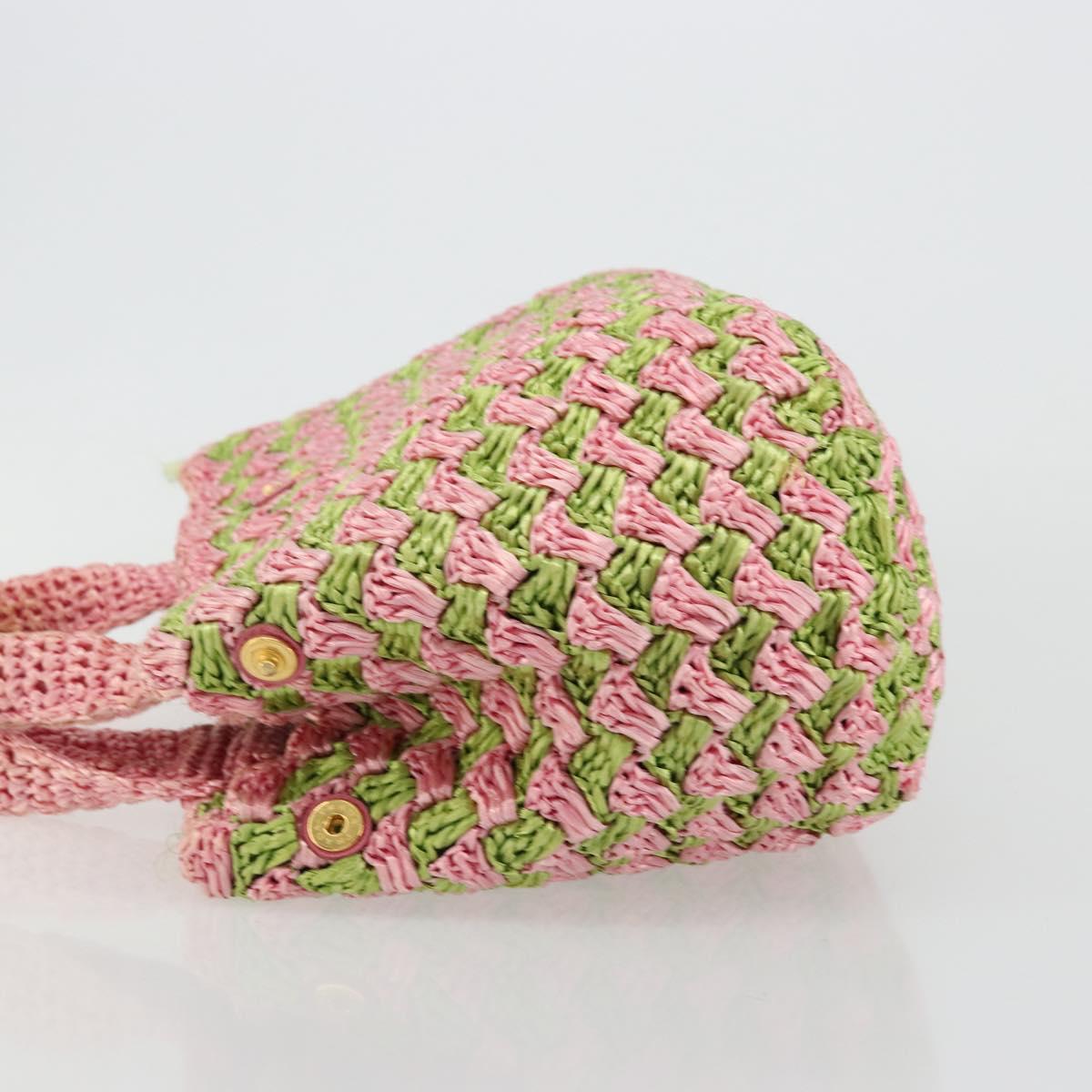 PRADA Canapa M Hand Bag Raffia Pink Gold Auth 179617A