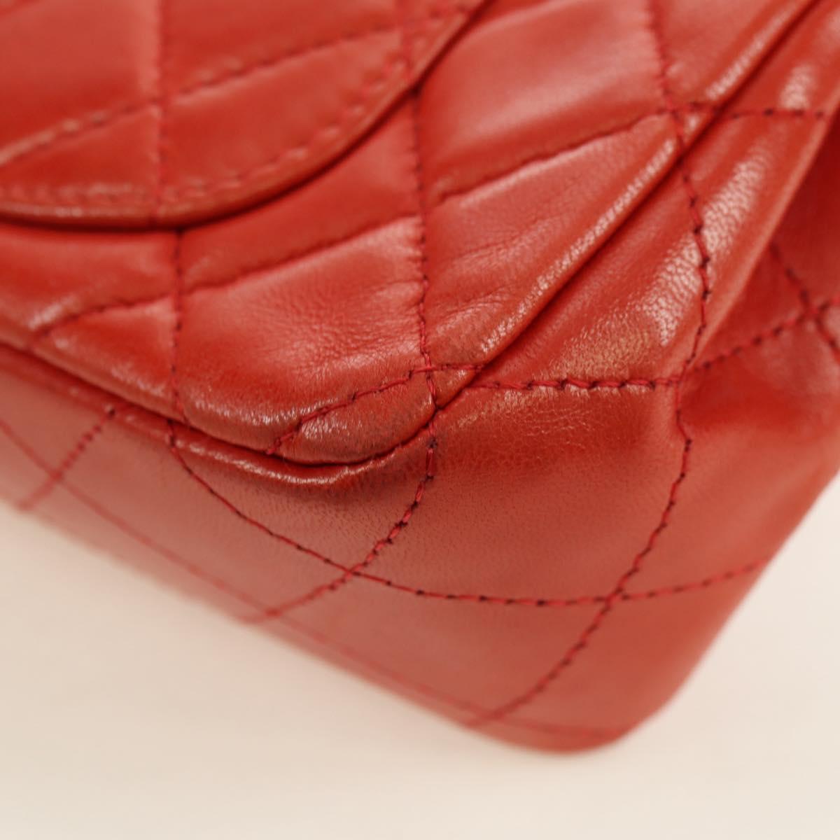 CHANEL Chain Mini Matelasse 19 Bag Lamb Skin Red Silver CC Auth 179620SAV