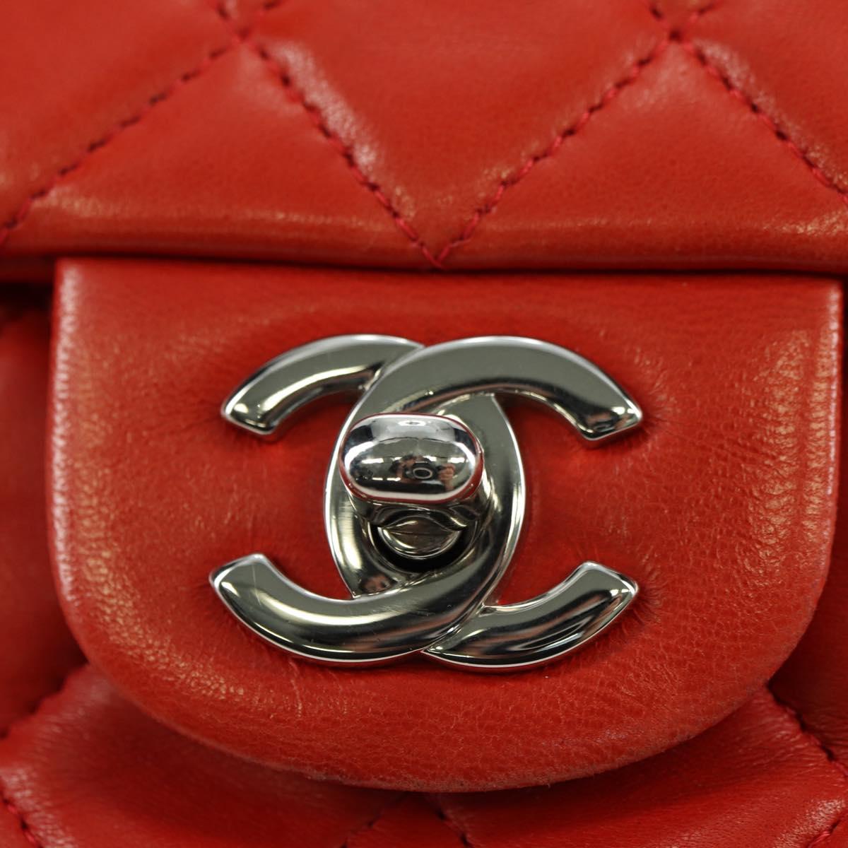 CHANEL Chain Mini Matelasse 19 Bag Lamb Skin Red Silver CC Auth 179620SAV