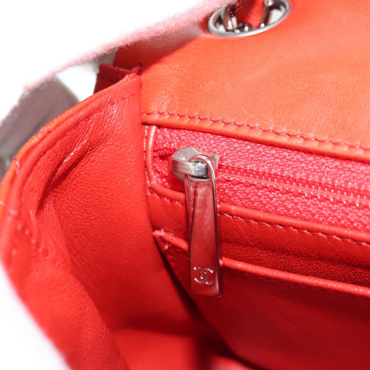 CHANEL Chain Mini Matelasse 19 Bag Lamb Skin Red Silver CC Auth 179620SAV