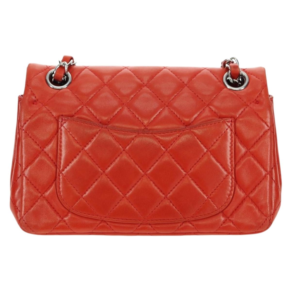 CHANEL Chain Mini Matelasse 19 Bag Lamb Skin Red Silver CC Auth 179620SAV