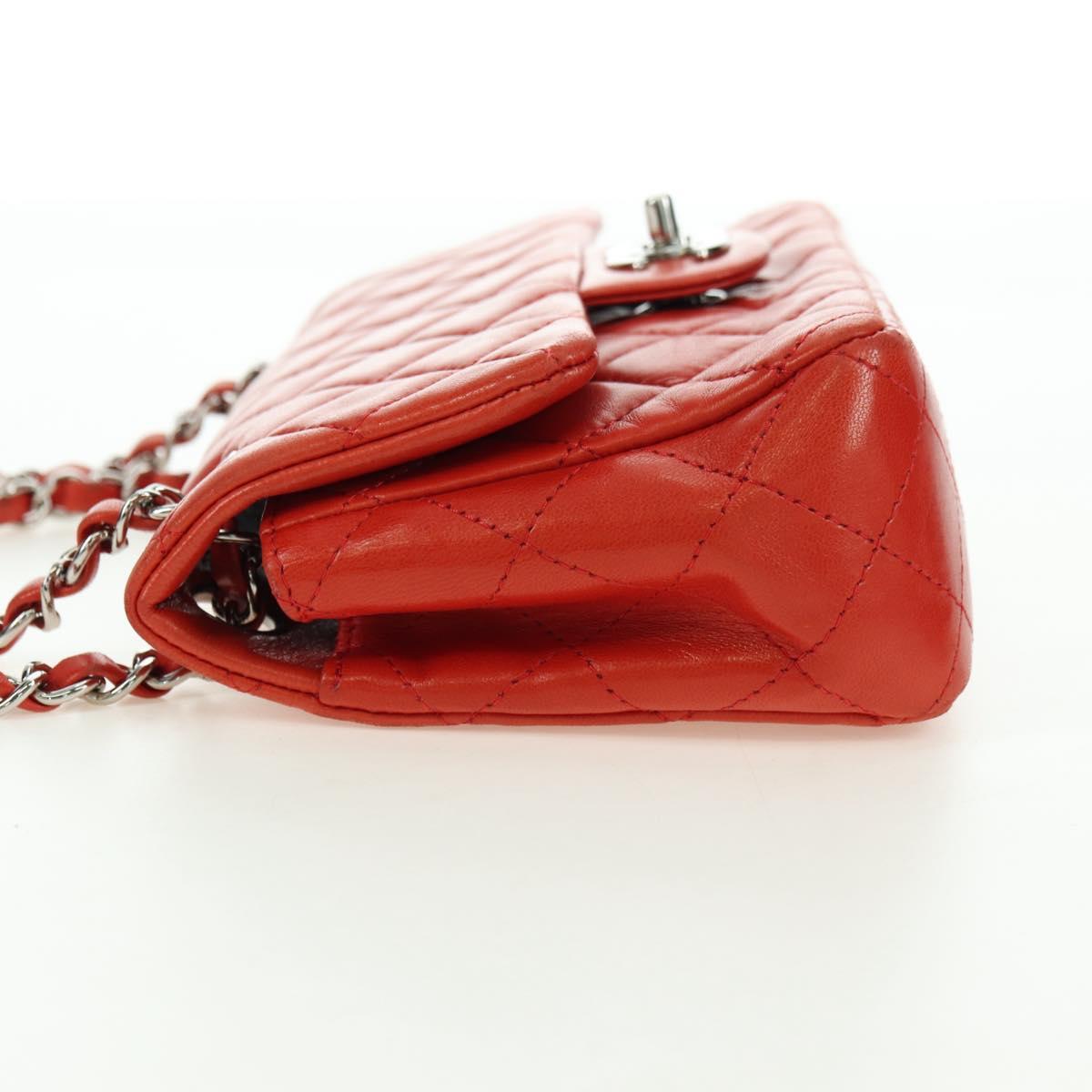 CHANEL Chain Mini Matelasse 19 Bag Lamb Skin Red Silver CC Auth 179620SAV