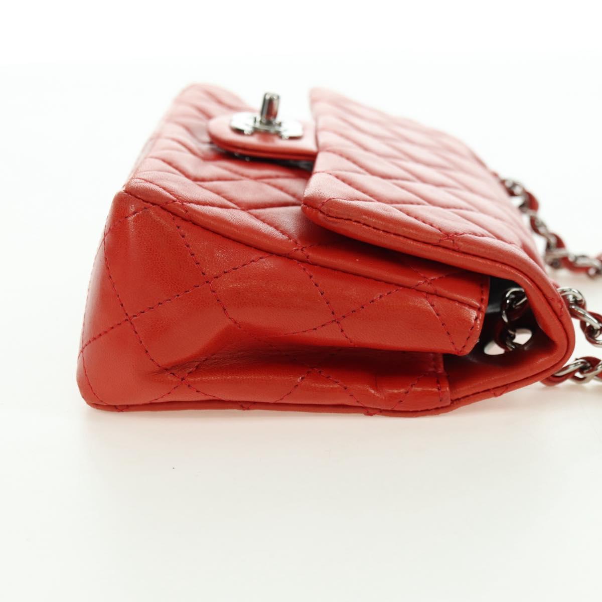 CHANEL Chain Mini Matelasse 19 Bag Lamb Skin Red Silver CC Auth 179620SAV