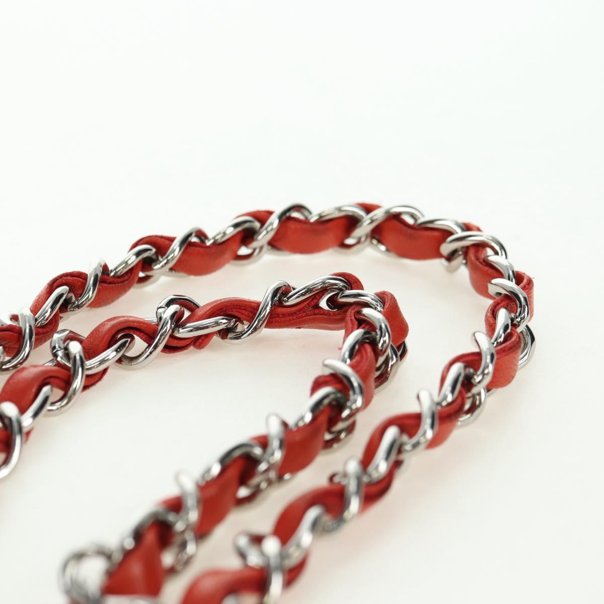 CHANEL Chain Mini Matelasse 19 Bag Lamb Skin Red Silver CC Auth 179620SAV