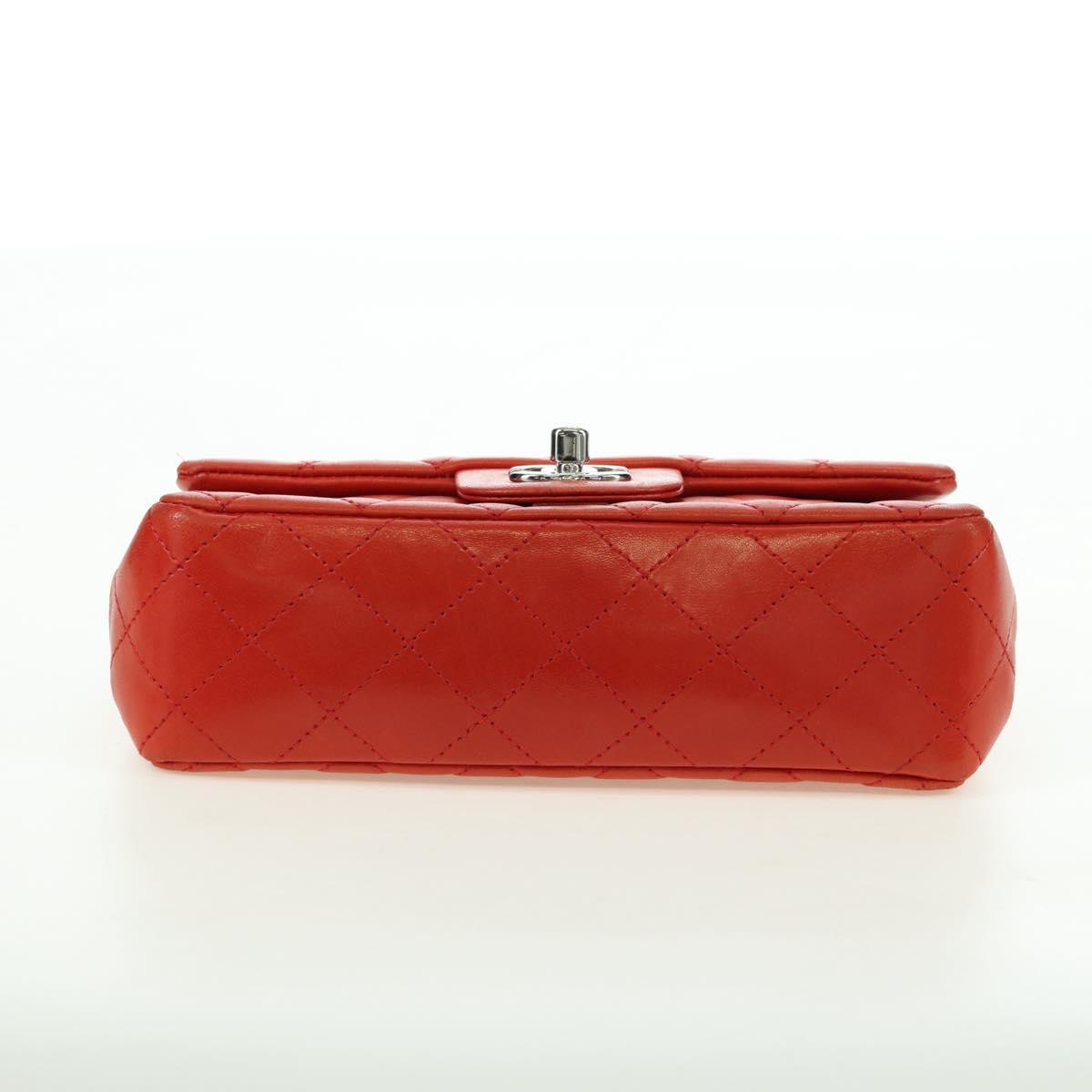 CHANEL Chain Mini Matelasse 19 Bag Lamb Skin Red Silver CC Auth 179620SAV