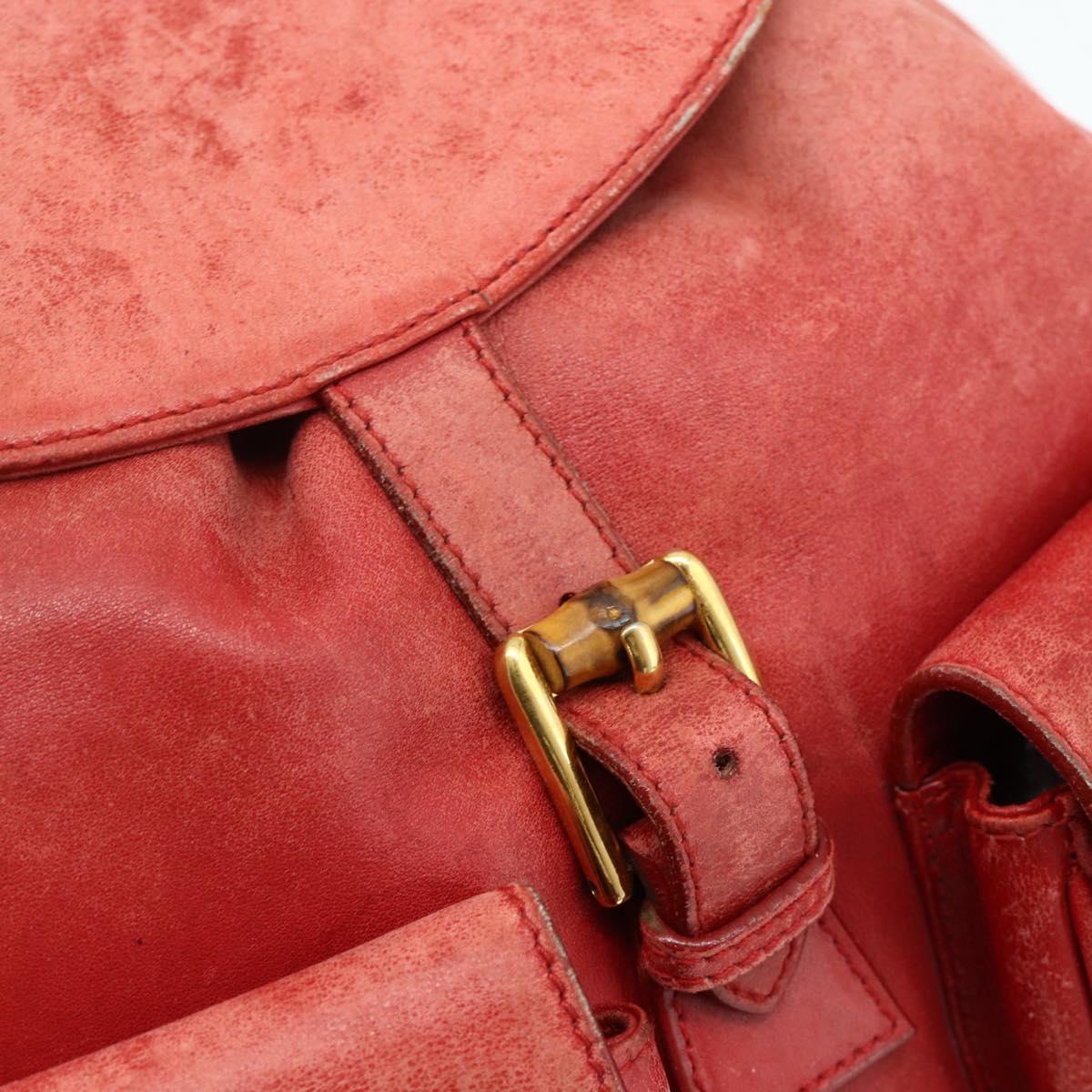 GUCCI Bamboo Backpack Leather Red Gold 000 2023 0016 Auth 179624