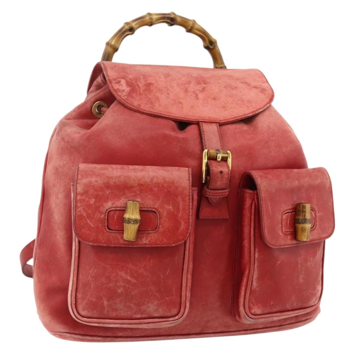 GUCCI Bamboo Backpack Leather Red Gold 000 2023 0016 Auth 179624