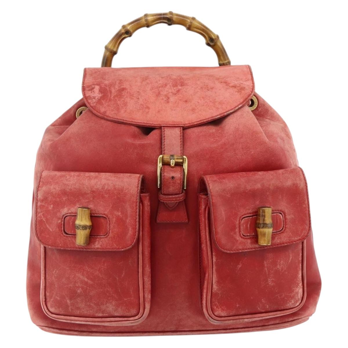 GUCCI Bamboo Backpack Leather Red Gold 000 2023 0016 Auth 179624