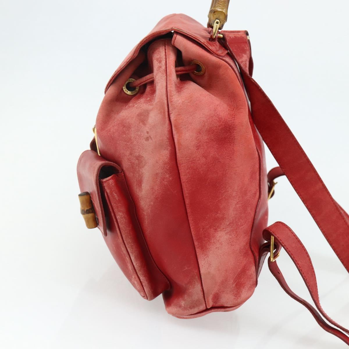 GUCCI Bamboo Backpack Leather Red Gold 000 2023 0016 Auth 179624