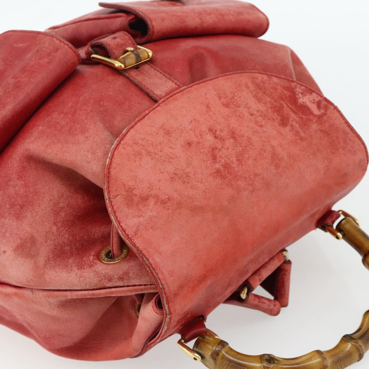 GUCCI Bamboo Backpack Leather Red Gold 000 2023 0016 Auth 179624