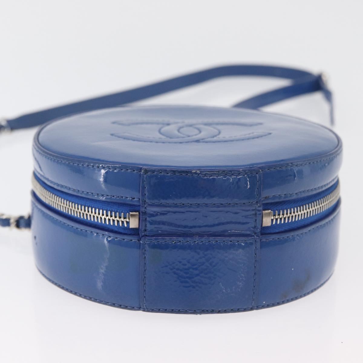 CHANEL Matelasse Chain Shoulder Bag Patent leather Blue Silver CC Auth 179626SAM