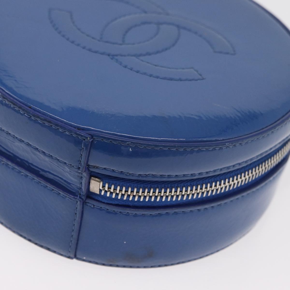 CHANEL Matelasse Chain Shoulder Bag Patent leather Blue Silver CC Auth 179626SAM