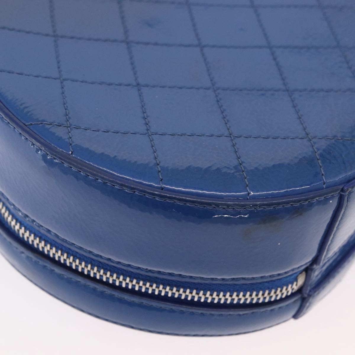 CHANEL Matelasse Chain Shoulder Bag Patent leather Blue Silver CC Auth 179626SAM