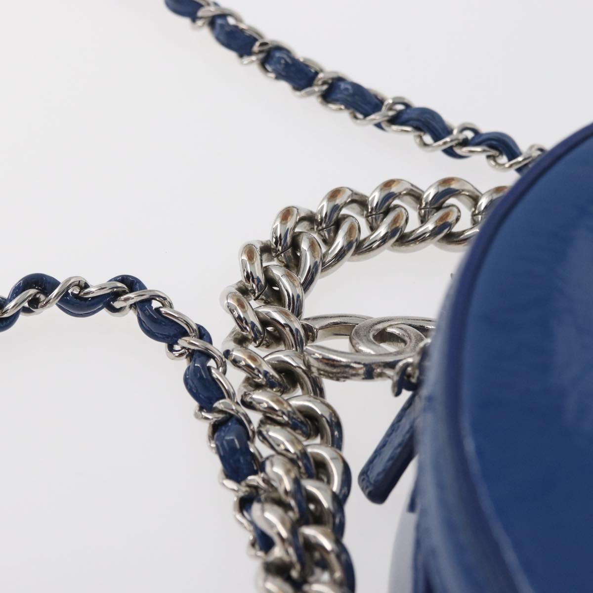 CHANEL Matelasse Chain Shoulder Bag Patent leather Blue Silver CC Auth 179626SAM
