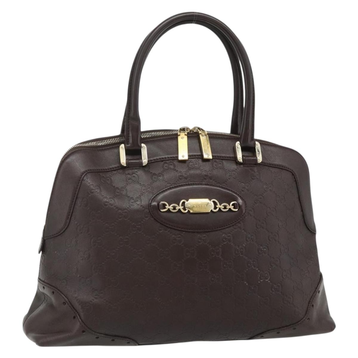GUCCI GG Canvas Guccissima Hand Bag Leather Dark Brown Gold 145784 Auth 179628