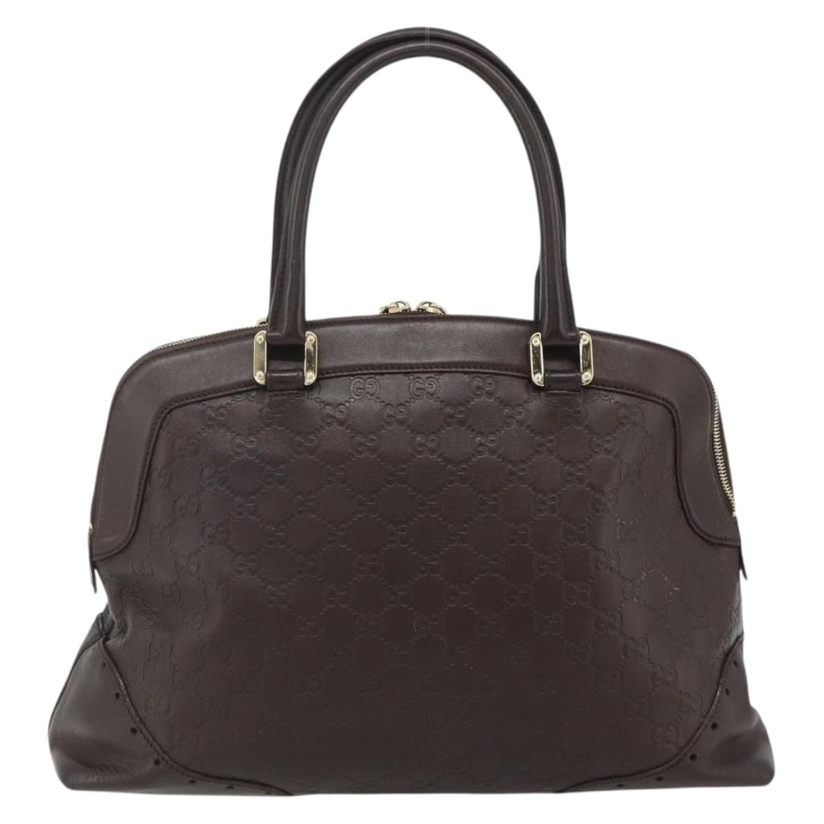 GUCCI GG Canvas Guccissima Hand Bag Leather Dark Brown Gold 145784 Auth 179628