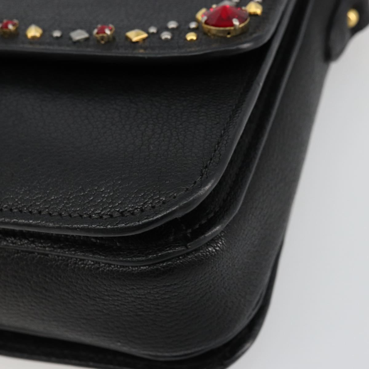 Miu Miu Shoulder Bag Leather Black Gold Auth 179629A