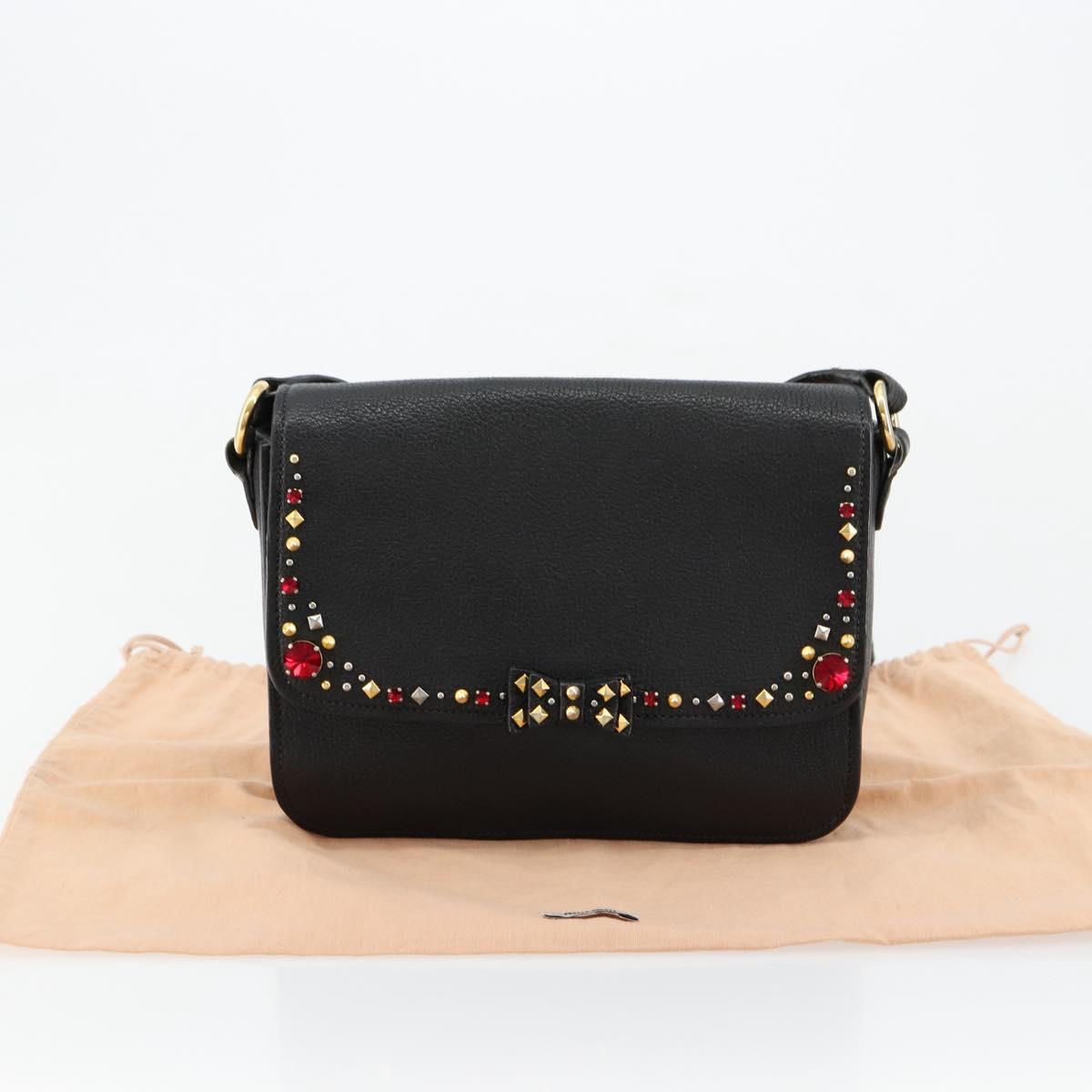 Miu Miu Shoulder Bag Leather Black Gold Auth 179629A