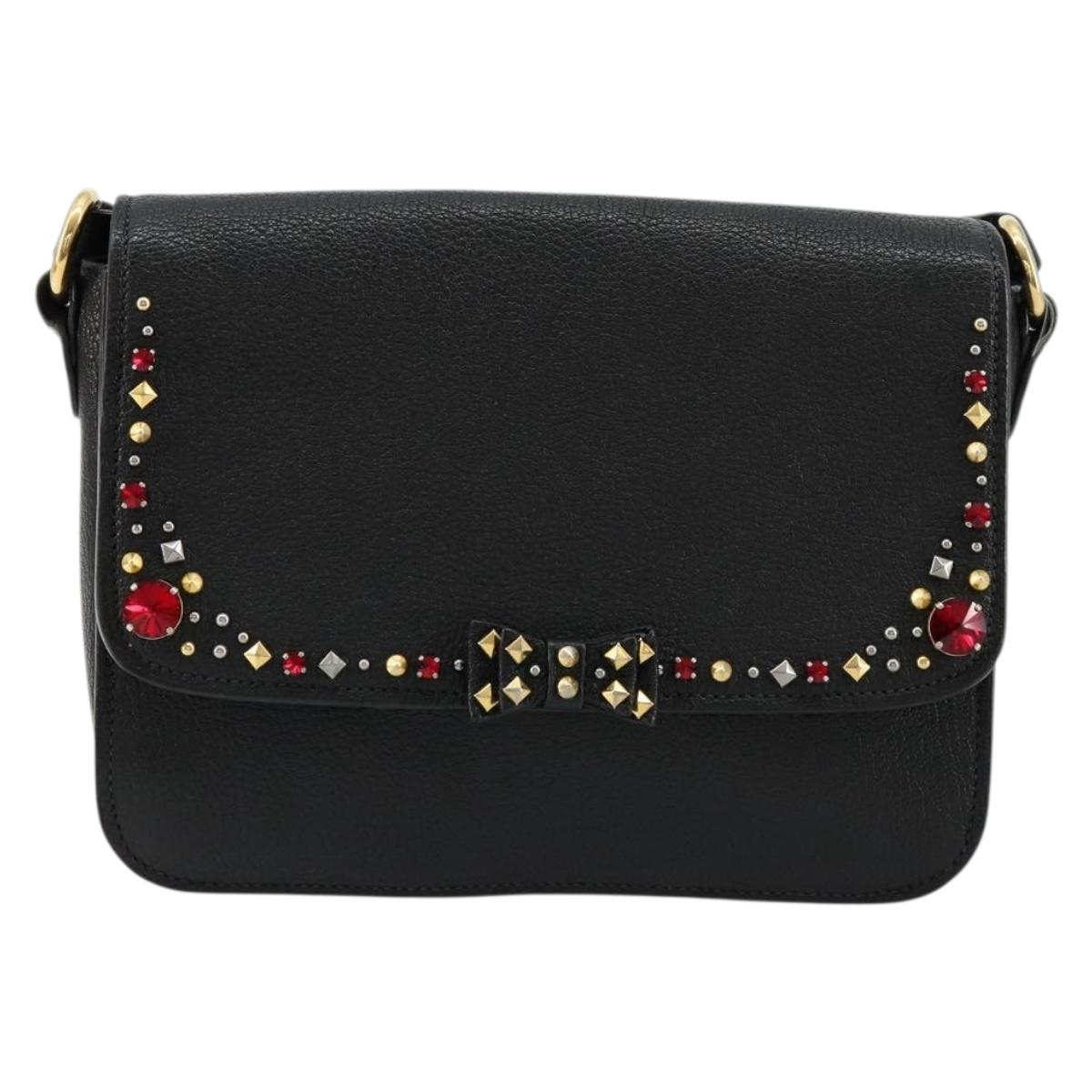 Miu Miu Shoulder Bag Leather Black Gold Auth 179629A