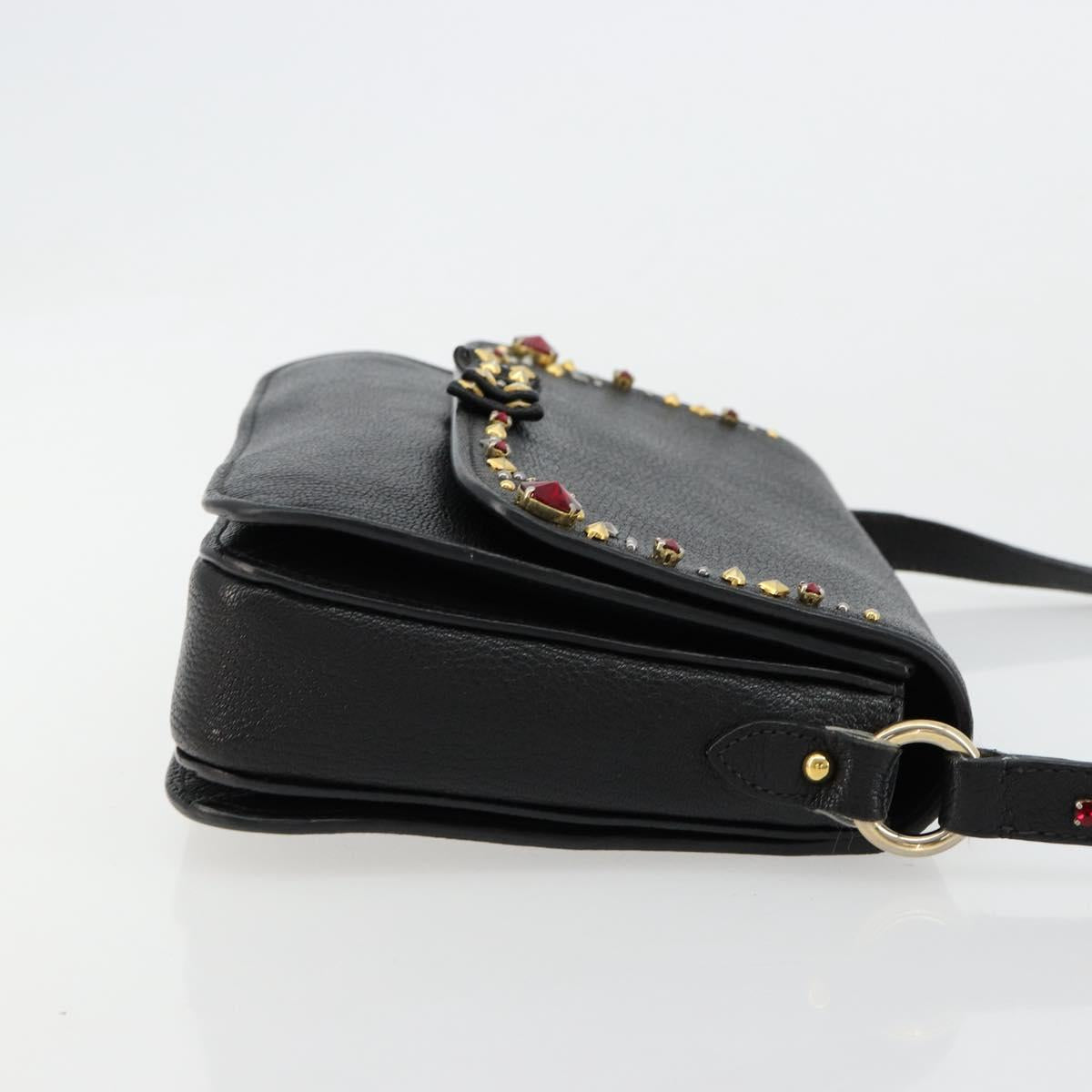 Miu Miu Shoulder Bag Leather Black Gold Auth 179629A