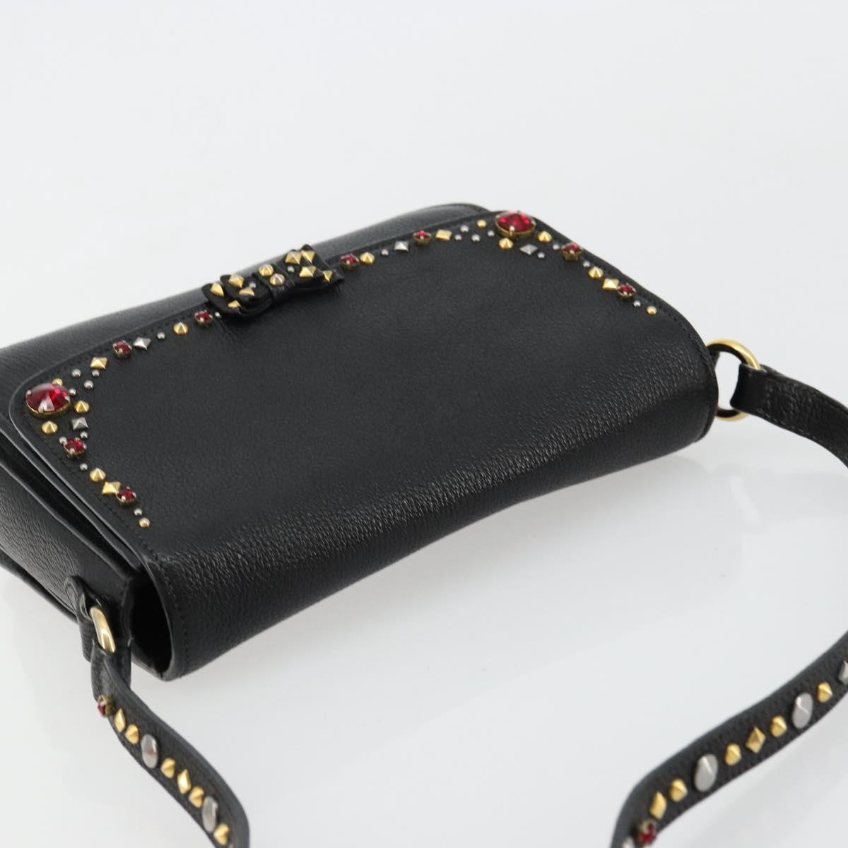 Miu Miu Shoulder Bag Leather Black Gold Auth 179629A