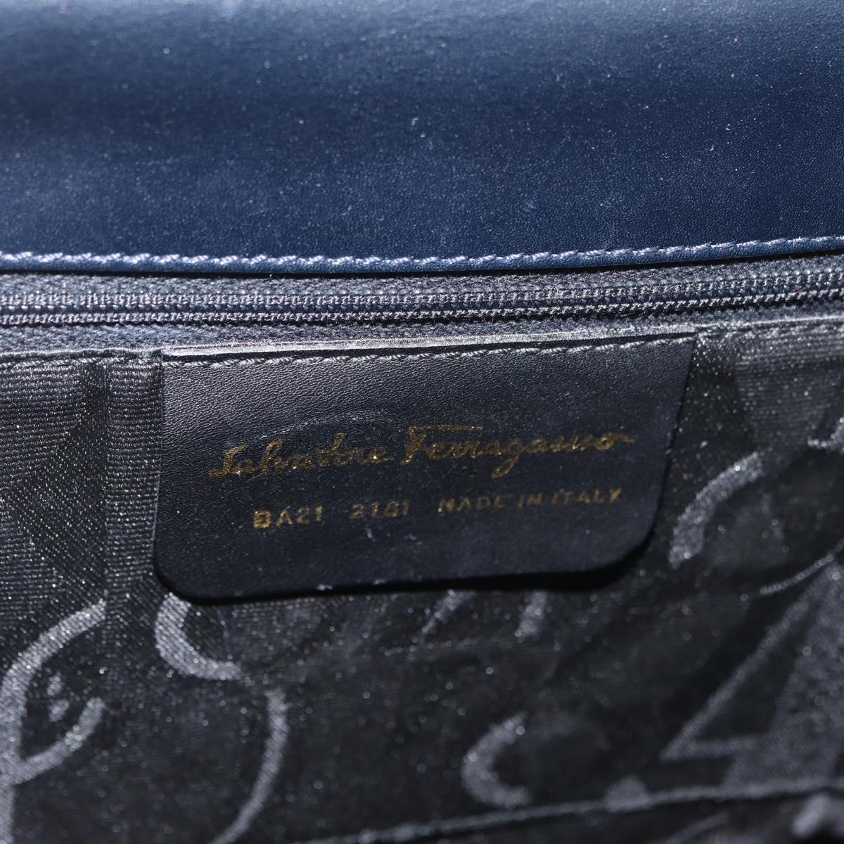 Salvatore Ferragamo Gancini Hand Bag Leather 2way Navy Gold Auth 179637