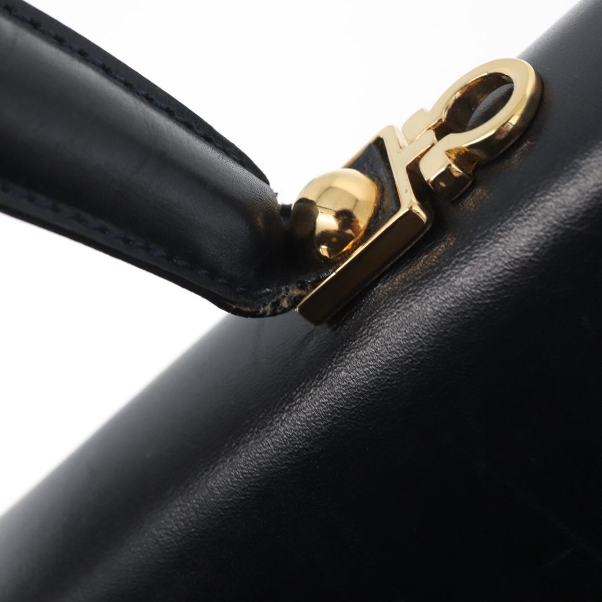 Salvatore Ferragamo Gancini Hand Bag Leather 2way Navy Gold Auth 179637