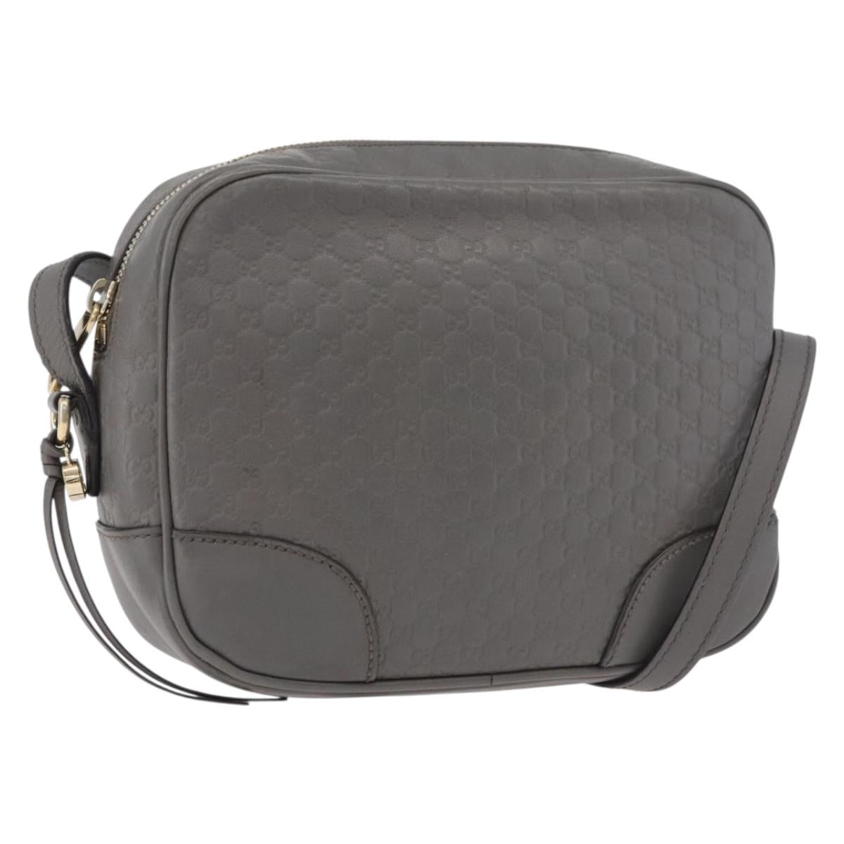 GUCCI Micro GG Canvas Guccissima Bag Leather Outlet Gray Gold 449413 Auth 179640