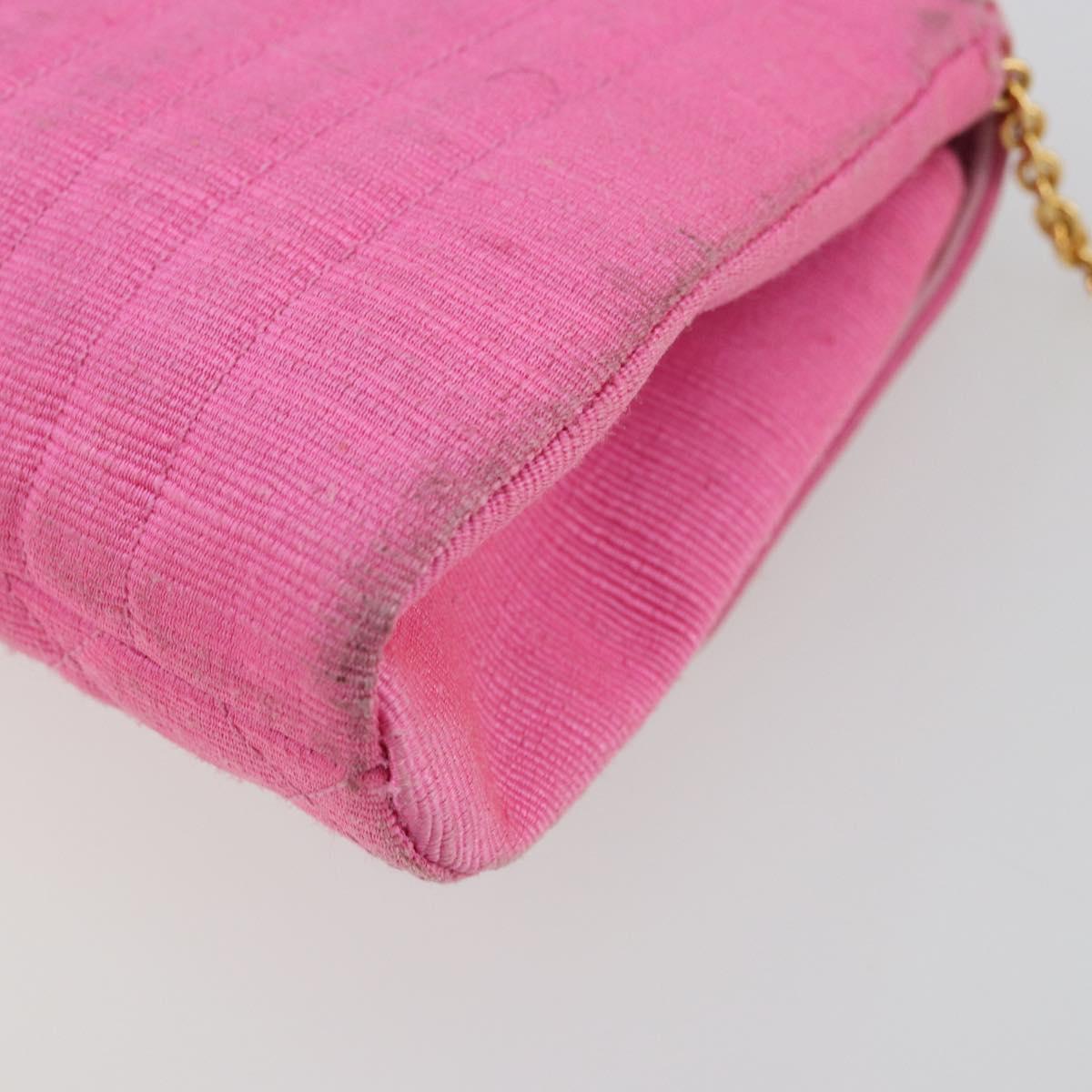CHANEL Matelasse Chain Shoulder Bag Satin Gold Pink CC Auth 179642A