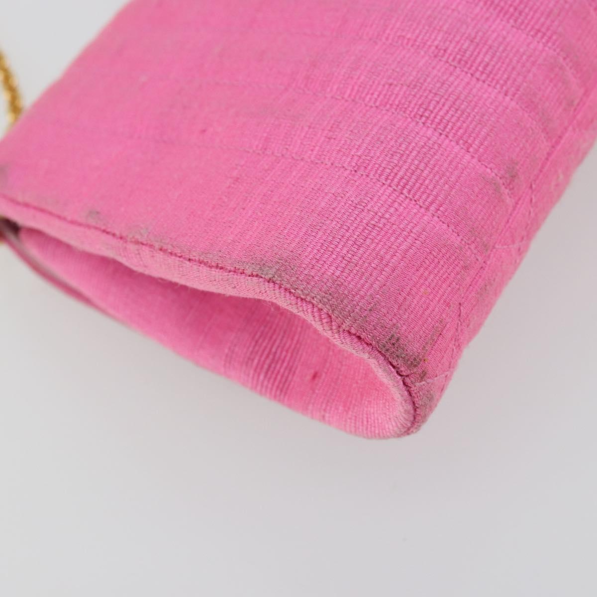 CHANEL Matelasse Chain Shoulder Bag Satin Gold Pink CC Auth 179642A