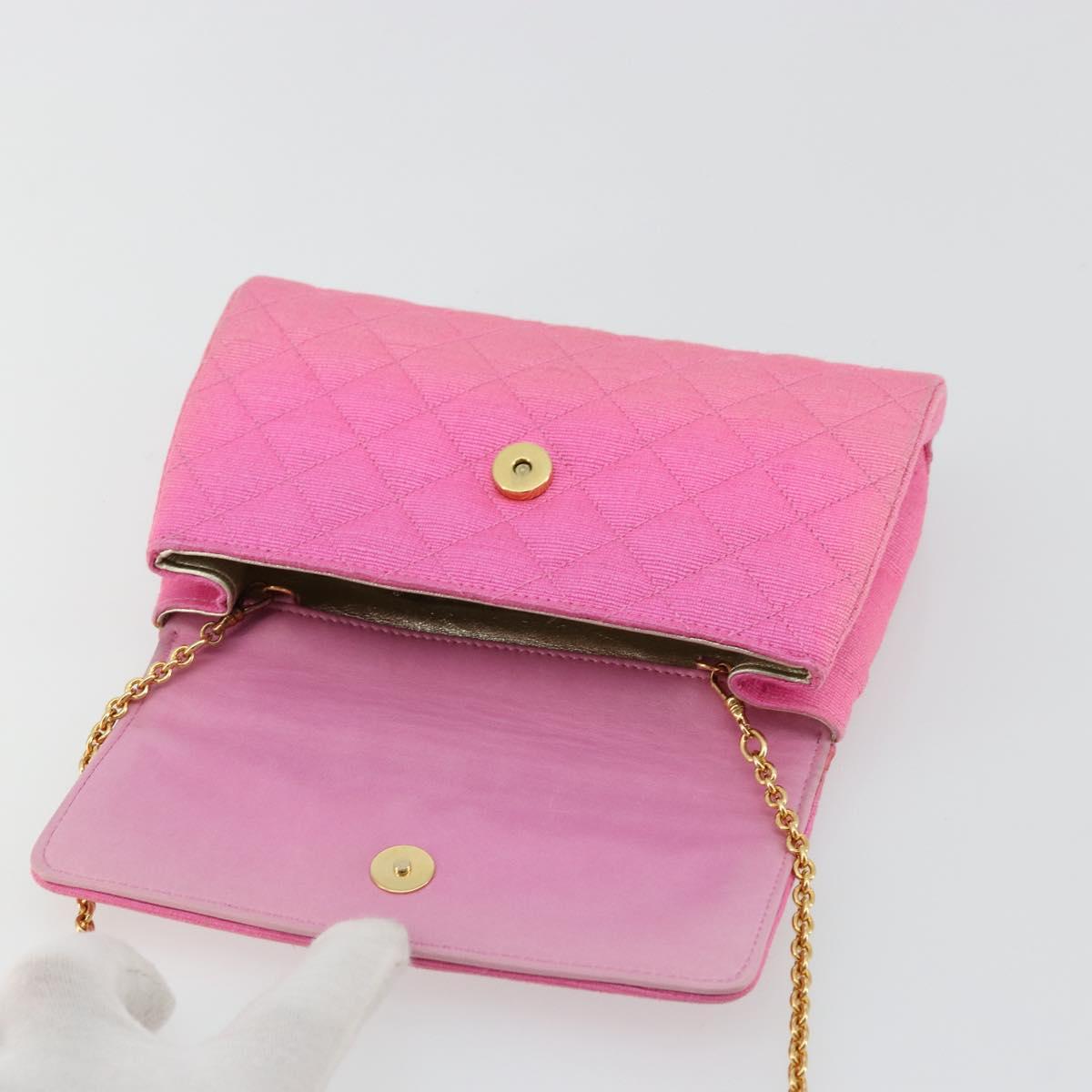 CHANEL Matelasse Chain Shoulder Bag Satin Gold Pink CC Auth 179642A