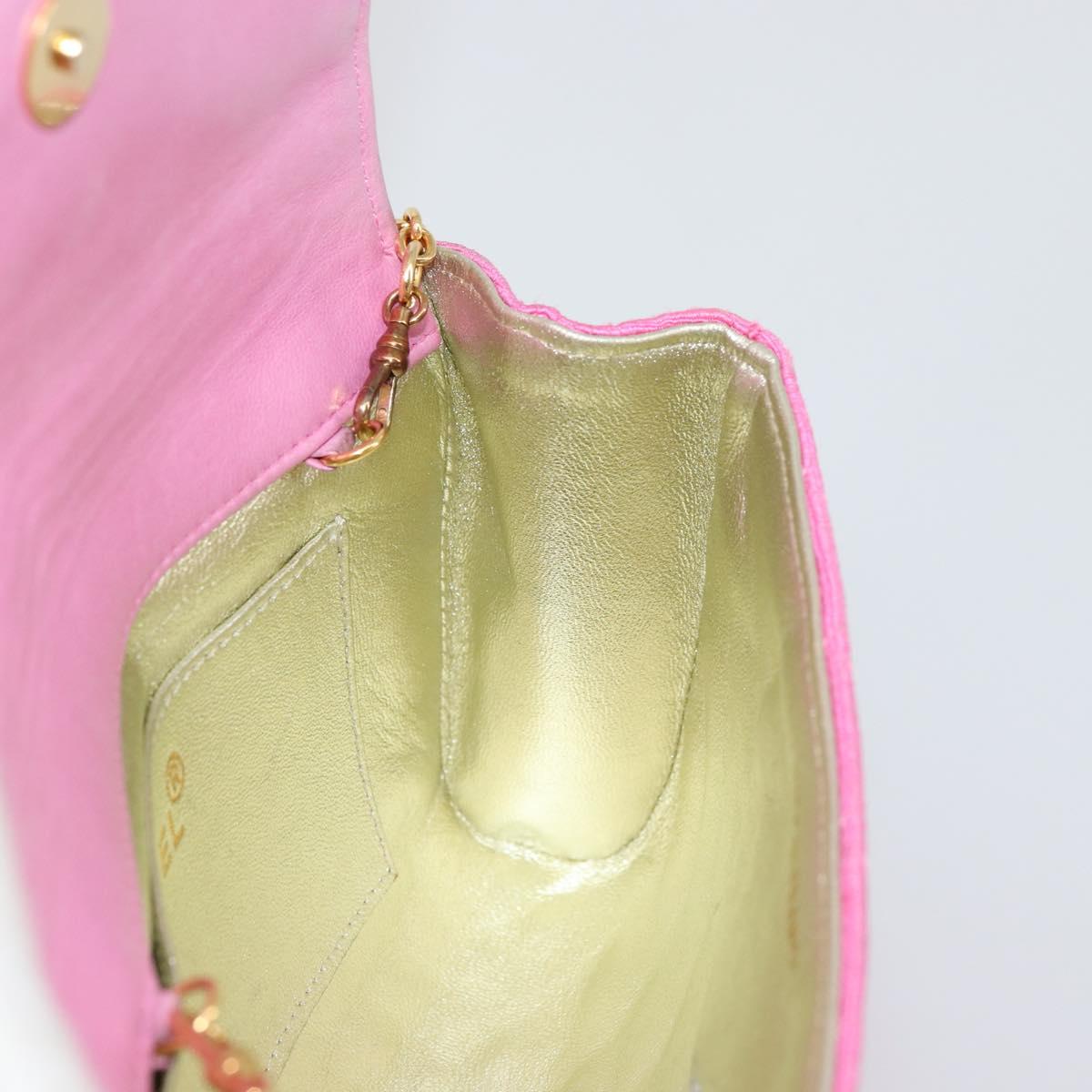 CHANEL Matelasse Chain Shoulder Bag Satin Gold Pink CC Auth 179642A