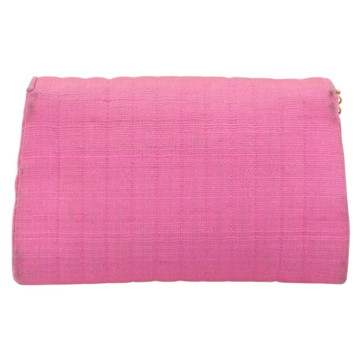 CHANEL Matelasse Chain Shoulder Bag Satin Gold Pink CC Auth 179642A
